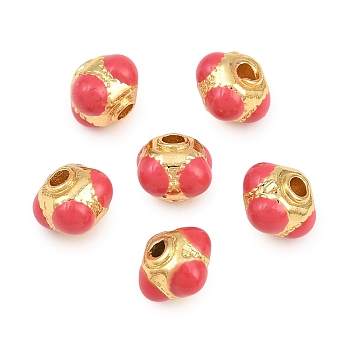 Brass Beads, with Enamel, Rondelle, Golden, Cerise, 7x7x5mm, Hole: 1.6mm