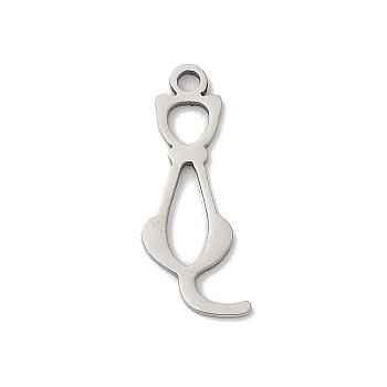 201 Stainless Steel Pendants, Cat Shape Charms, Stainless Steel Color, 18x8x1mm, Hole: 1.4mm