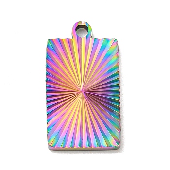 Ion Plating(IP) 304 Stainless Steel Pendants, Rectangle Charm, Rainbow Color, 21x11.5x1.9mm, Hole: 1.8mm