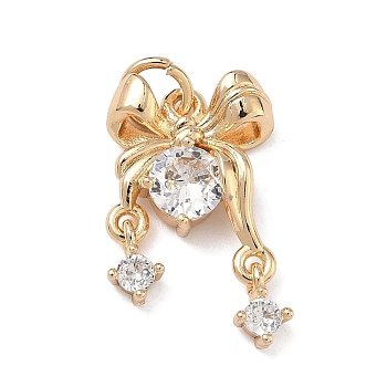 Brass Micro Pave Clear Cubic Zirconia Pendants, Bowknot Charms, Real 18K Gold Plated, 22.5x13.5x5mm, Jump Ring: 6x1mm, Inner Diameter: 4mm
