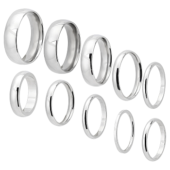 Unicraftale 10Pcs 10 Style 304 Stainless Steel Flat Plain Band Rings for Men Women, Stainless Steel Color, Inner Diameter: 15~19, 1pc/style