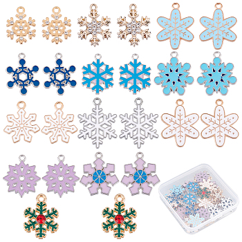 SUNNYCLUE 48Pcs 12 Style Alloy Pendants, Snowflake, Mixed Color, 18~25x14~19x1.5~3mm, hole: 1.5~2mm, 4pcs/style