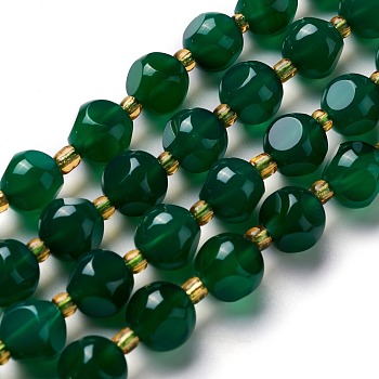 Natural Green Agate Beads Strands, with Seed Beads, Dyed & Heated, Six Sided Celestial Dice, 7.5~8x7.5~8x7.5~8mm, Hole: 0.5mm, about 19pcs/strand, 7.97''(20.25cm)