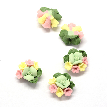 Handmade Porcelain Cabochons, China Clay Beads, Flower, Light Green, 17~18x17~18x8.5~10mm