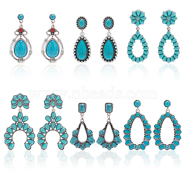 Mixed Shapes Synthetic Turquoise Stud Earrings