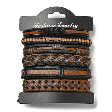 Bracelet à cordon en simili cuir tressé réglable de style 5pcs 5 serti de cordon ciré pour hommes(BJEW-F458-03)-6