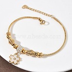 European Style Polymer Clay Rhinestones & 201 Stainless Steel & Natural Shell Charm Bracelets, 304 Stainless Steel Snake Bracelets for Women, Ion Plating(IP), Real 18K Gold Plated, Flower, 7-5/8 inch(19.4cm)(BJEW-G765-03G-01)