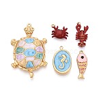 5Pcs Sea Animals 304 Stainless Steel Enamel Pendants, Turtle/Shrimp/Fish/Oval & Sea Horse/Crab Charms, Ion Plating(IP), Real 18K Gold Plated, Mixed Shapes, 12.5~47x9~30x2~6mm, Hole: 1.2~1.7mm(STAS-T075-29M)