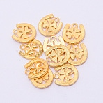 Alloy Pendants, U-shapeds with Four Leaf Clover, Cadmium Free & Lead Free, Golden, 16x15x2mm, Hole: 1.5mm(PALLOY-WH0076-86G)