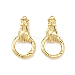 Hand Brass Spring Gate Rings, Long-Lasting Plated, Lead Free & Cadmium Free, Rack Plating, Real 18K Gold Plated, 29x16x6mm, Hole: 1.4mm(X-KK-Z132-06G)