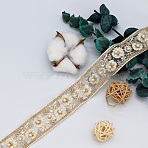 Polyester Embroidery Flower Lace Ribbon with Imitation Pearl, for Costume Decoration, White, 1-3/8 inch(35mm)(OCOR-WH20012-19B)