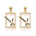 Brass Micro Pave Cubic Zirconia Pendants, Rectangle Charms, Golden, 21x13.5x2.5mm, Hole: 5x3.5mm(KK-T080-80G)