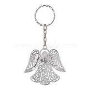 Brass Pendant Keychain, with Iron Split Key Rings, Platinum, Angel & Fairy, 9.4cm(KEYC-JKC00725-05)