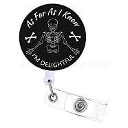 Flat Round ABS Plastic Badge Reel, Retractable Badge Holder, Funny As Far As I Know I'm Delightful Alligator Clip, Skull Pattern, 82x33mm(JEWB-WH0036-005)