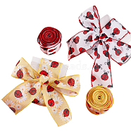 2 Rolls 2 Patterns Insect Theme Polyester Ribbon, for Scene Decoration, Gift Wrapping, Ladybug/Bees Pattern, Red, Ladybug Pattern, 2-1/2 inch(63mm), about 6 yards/roll, 1 roll/pattern(OCOR-GF0002-58B)