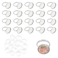 DIY Finger Rings Making Kits, with Adjustable 304 Stainless Steel Finger Rings Components, Transparent Glass Cabochons and Box Container, Flat Round, Stainless Steel Color, 8.2x8.2x2.7cm, 40pcs/box(DIY-UN0001-17P)