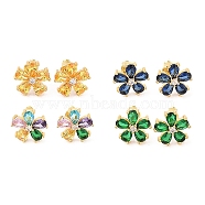 Rack Plating Brass Micro Pave Cubic Zirconia Stud Earrings, Long-lasting Plated, Flower, Golden, Mixed Color, 14x14mm(EJEW-I304-07G)