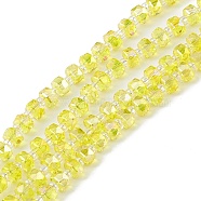 Transparent Electroplate Glass Beads Strands, Faceted, Rondelle, AB Color Plated, Yellow, 5.5x3.5~4mm, Hole: 1mm, about 100pcs/strand, 21.65~22.05 inch(55~56cm)(EGLA-F153-AB01)