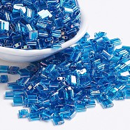 MIYUKI TILA Beads, Japanese Seed Beads, 2-Hole, (TL291) Transparent Capri Blue AB, 5x5x1.9mm, Hole: 0.8mm, about 118pcs/10g(X-SEED-J020-TL291)