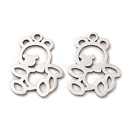 201 Stainless Steel Pendants, Bear Charm, Stainless Steel Color, 17x13.5x1mm, Hole: 1.4mm(STAS-E200-02P)