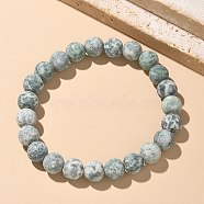 Natural Green Spot Jasper Bead Stretch Bracelets, Round, 2-1/8 inch~2-3/8 inch(5.5~6cm), Bead: 8mm(X-BJEW-K212-B-017)