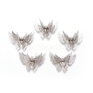 Brass Pendants, with Rhinestone, Butterfly, Platinum, 27x35x7.5mm, Hole: 1.2mm(KK-WH0032-01P)