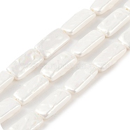 Electroplated Shell Pearl Beads Strands, White, Rectangle, 15~16x7.5~8x3.5~4mm, Hole: 1mm, about 26pcs/strand, 15.94 inch(40.5cm)(BSHE-C007-C01-01)