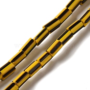 Handmade Lampwork Beads, Column with Stripe Pattern, Yellow, 3.5~8x3.5~5mm, Hole: 1.2mm, about 91~101pcs/strand, 25.59~26.38''(65~67cm)(LAMP-B023-04B-02)