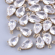 Transparent Glass Charms, with Brass Findings, Faceted, Teardrop, Light Gold, Clear, 15x8x6mm, Hole: 1.2mm(GLAA-T007-11G)