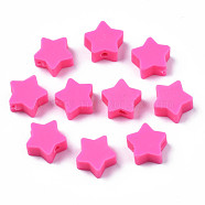 Handmade Polymer Clay Beads, Star, Hot Pink, 8.5~9x9~9.5x4~5mm, Hole: 1.6mm(CLAY-N011-46A-06)