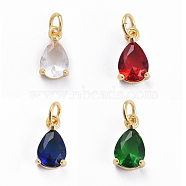 Brass Micro Pave Cubic Zirconia Pendants, with Jump Ring, Teardrop, Golden, Mixed Color, 11.5x6.5x4mm, Hole: 3mm(ZIRC-E164-64G)