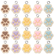 30Pcs 5 Colors Opaque Resin Paw Print Pendants, Cat Claw Charms with Platinum Tone Iron Loops, Mixed Color, 16x12x6mm, Hole: 1.8mm, 6pcs/color(CRES-SC0002-69)