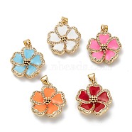 Real 18K Gold Plated Brass Micro Pave Clear Cubic Zirconia Beads Pendant, with Enamel, Long-Lasting Plated, Flower, Mixed Color, 22x20x5mm, Hole: 5x3mm(ZIRC-M114-32G)