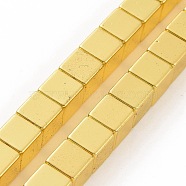 Electroplated Non-magnetic Synthetic Hematite Beads Strands, Square, Golden Plated, 8x8x8mm, Hole: 1mm, about 51pcs/strand, 15.83 inch(40.2cm)(G-C006-02G)