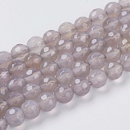 Natural Grey Agate Beads Strands, Faceted, Round, Dark Gray, 6mm, Hole: 1mm, about 62pcs/strand, 15 inch(G-G580-6mm-08)