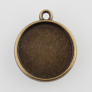 Vintage Flat Round Alloy Pendant Cabochon Settings, Double-sided Tray, Cadmium Free & Nickel Free & Lead Free, Antique Bronze, Tray: 16mm, 22x19x3mm, Hole: 2mm, about 525pcs/kg(PALLOY-N0088-40AB-NF)
