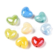 Handmade Porcelain Beads, Bright Glazed Porcelain, Heart, Mixed Color, 14x16x10mm, Hole: 2mm(X-PORC-N007-26-A)