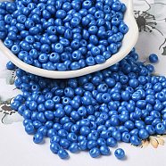 6/0 Opaque Baking Paint Glass Seed Beads, Teardrop, Royal Blue, 4.5~5x4x3~3.5mm, Hole: 0.9mm, about 5625Pcs/Pound(SEED-M012-02A-03)