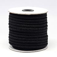 Braided Polyester Cord, Black, 6x3mm, about 25yards/roll(NWIR-N007-15)