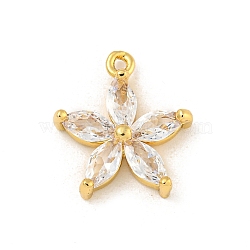 Rack Plating Brass Clear Cubic Zirconia Pendants, Long-Lasting Plated, Cadmium Free & Lead Free, Flower, Real 18K Gold Plated, 15x13.5x3.5mm, Hole: 1mm(KK-P277-21G)