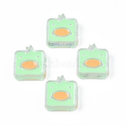 Transparent Acrylic Beads, with Enamel, Square with Duck, Pale Green, 24x23x8mm, Hole: 3mm(ACRC-S039-09B)