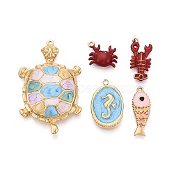 5Pcs Sea Animals 304 Stainless Steel Enamel Pendants, Turtle/Shrimp/Fish/Oval & Sea Horse/Crab Charms, Ion Plating(IP), Real 18K Gold Plated, Mixed Shapes, 12.5~47x9~30x2~6mm, Hole: 1.2~1.7mm(STAS-T075-29M)