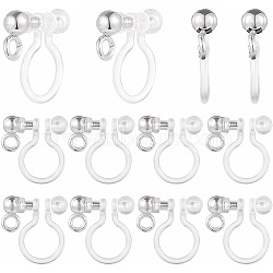 40Pcs 304 Stainless Steel Clip-on Earring Component, with Plastic and Loops, Stainless Steel Color, 11x11x3mm, Hole: 1.6mm(STAS-SC0005-39P)