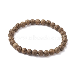 6.5mm Round Natural Wenge Wood Beaded Stretch Bracelets for Women, Peru, Inner Diameter: 2 inch(5.2cm)(BJEW-JB10426)