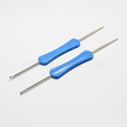 Plastic Handle Iron Crochet Hooks Needles, Cornflower Blue, Pin: 3.0~4.0mm, 160x17x5mm(TOOL-R038C-01)