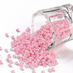 12/0 Glass Seed Beads, Opaque Colours Seed, Small Craft Beads for DIY Jewelry Making, Round, Round Hole, Pink, 12/0, 2mm, Hole: 1mm, about 3333pcs/50g, 50g/bag, 18bags/2pounds(SEED-US0003-2mm-55)