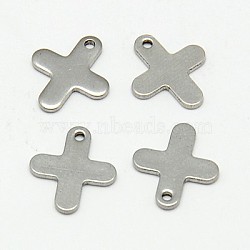304 Stainless Steel Tiny Cross Charms, Greek Cross, Stainless Steel Color, 12x10x1mm, Hole: 0.5mm(STAS-K002-15A)