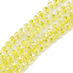 Transparent Electroplate Glass Beads Strands, Faceted, Rondelle, AB Color Plated, Yellow, 5.5x3.5~4mm, Hole: 1mm, about 100pcs/strand, 21.65~22.05 inch(55~56cm)(EGLA-F153-AB01)