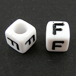 Letter Acrylic European Beads, Horizontal Hole, Cube, Letter.F, 10x10x10mm, Hole: 3.5~4mm, about 598pcs/500g(OPDL-R050-10mm-F)