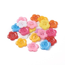 Acrylic Sewing Buttons for Costume Design, Plastic Buttons, 2-Hole, Dyed, Flower Wintersweet, Mixed Color, 20x2mm, Hole: 1mm(BUTT-E074-C-M)